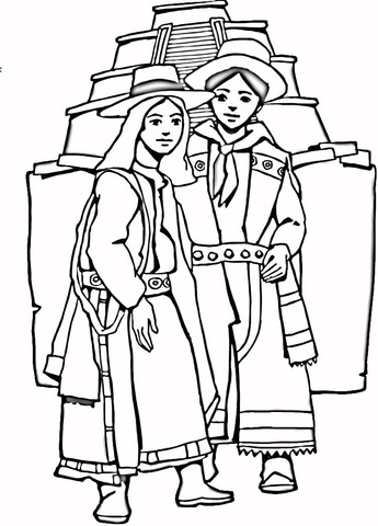 Aztec Girl And Boy  Coloring Page